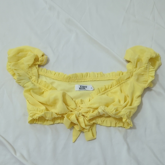 Tiger Mist Cropped Ruffled Top, Color Yellow, Size S - Picture 1 of 12